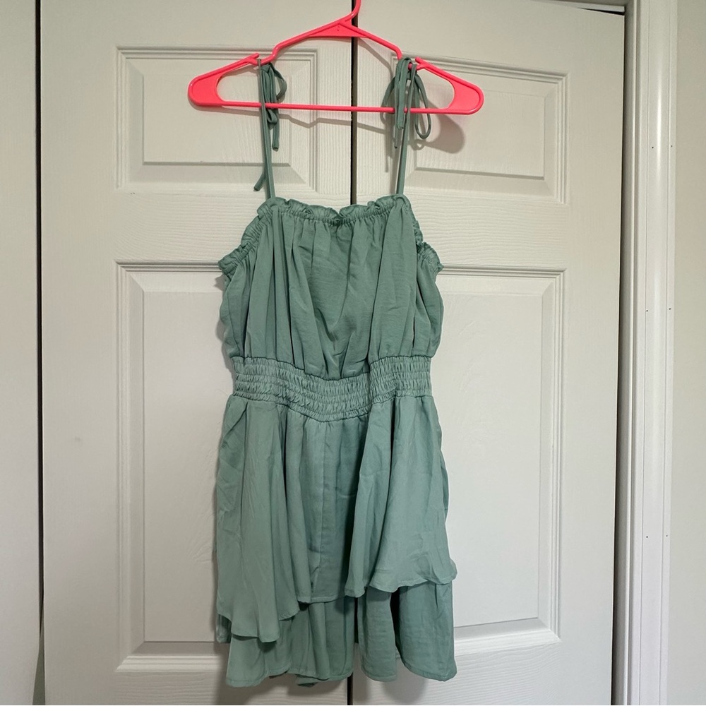 She + Sky Spaghetti Strap Turquoise Romper - Picture 1 of 2